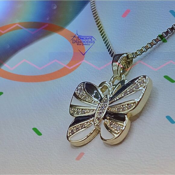 Choker / Necklace 18K Bright Yellow Gold Enamel Butterfly on Titanium - Picture 2 of 4